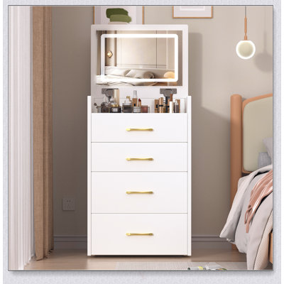 Ensemble de coiffeuse 3-en-1 avec miroir ouvert et bureau en verre, ensemble de coiffeuse compacte avec 3 tiroirs pour les petits espaces