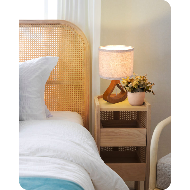 34CM Solid Wood Base Table Lamp with Linen Shade,Included LED Bulb