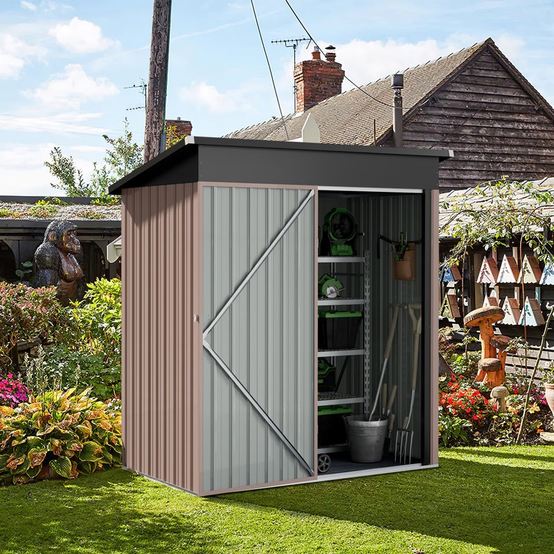 4.5 ft. W x 2.5 ft. D Outdoor Metal Lean-To Storage Shed, Brown