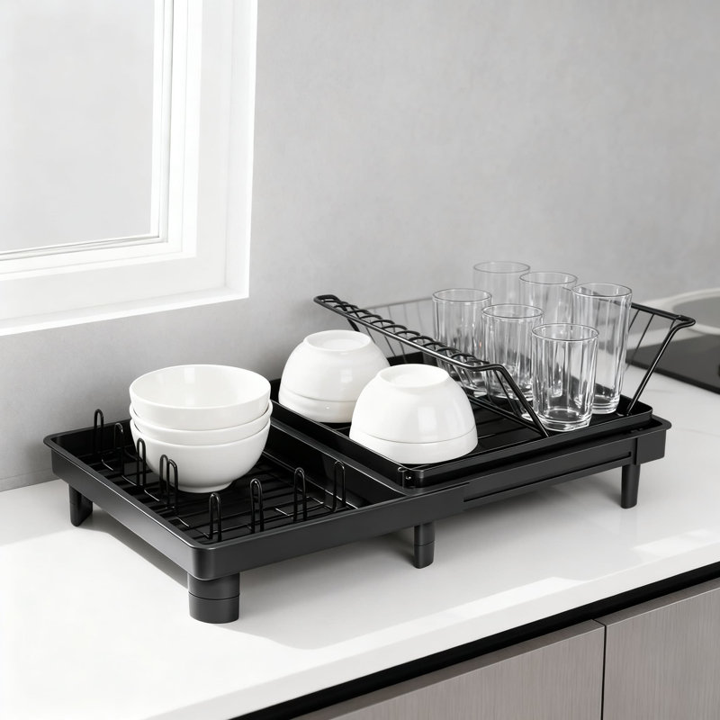 Égouttoir à vaisselle extensible en acier inoxydable pour comptoir de cuisine et évier - Égouttoir à vaisselle antirouille avec drain rapide, conception compacte à grande capacité pour l'organisation de la cuisine