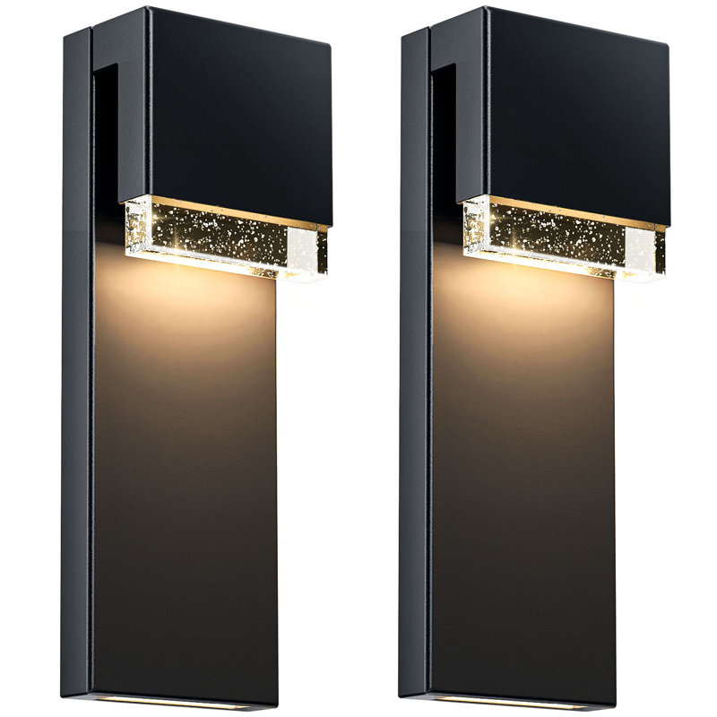 Ysn 2 Pack Modern Led Outdoor Wall Lights, 3000K Black Outdoor Light Fixture Wall Mount, Exterior Sconce Light With Crystal Bubble Glass, Waterproof Outside Lights For House, Porch, Garage, Yard