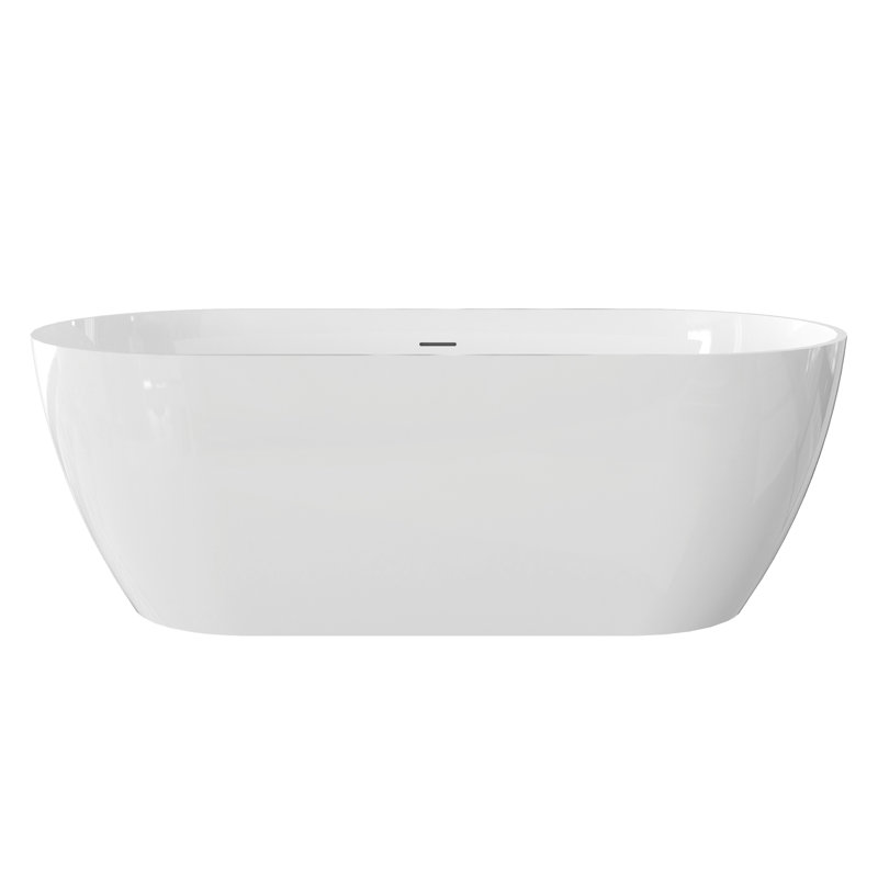 Glossy White 63" Freestanding Soaking Bathtub, Solid Surface Material, With Overflow And Pop - Up Drain, Ideal For A Relaxed Bath, Strong Stone Resin Bathtub In White, Construction, Center Ergonomic