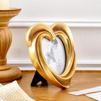 Cadre photo doré en résine en forme de cœur, cadre photo européen sculptural rétro avec insert décoratif