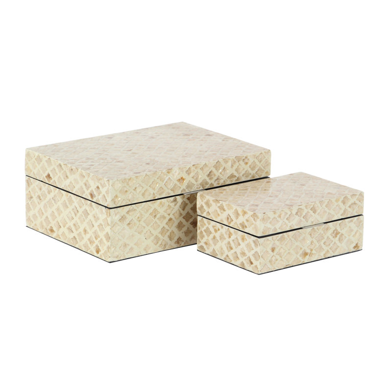 Distressed Beige Handmade Wood Lidded Decorative Boxes