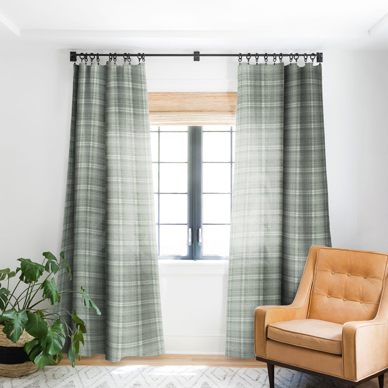 Malakii Little Arrow Design Co Fall Plaid Sage 1pc Blackout Window Curtain Panel, 50" W x 63" L