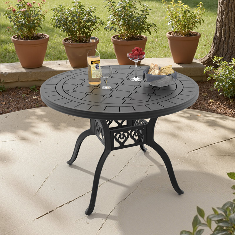 Table de salle à manger ronde de patio de 39,37 pouces avec cadre en aluminium moulé, style rétro