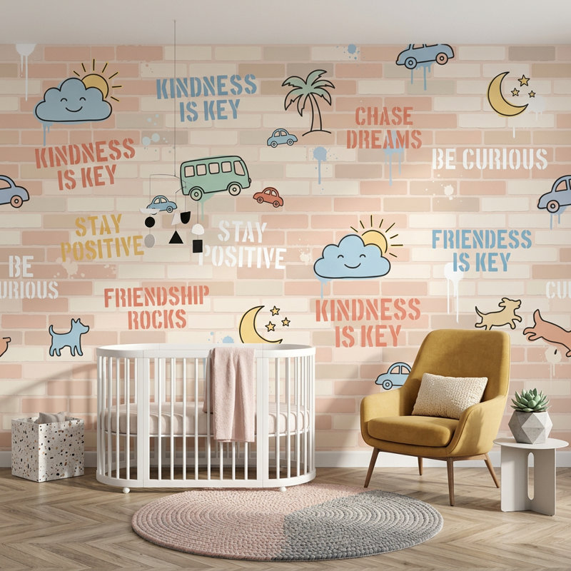 Papier peint mural brique avec étoiles, 200 po x 120 po, Non tissé