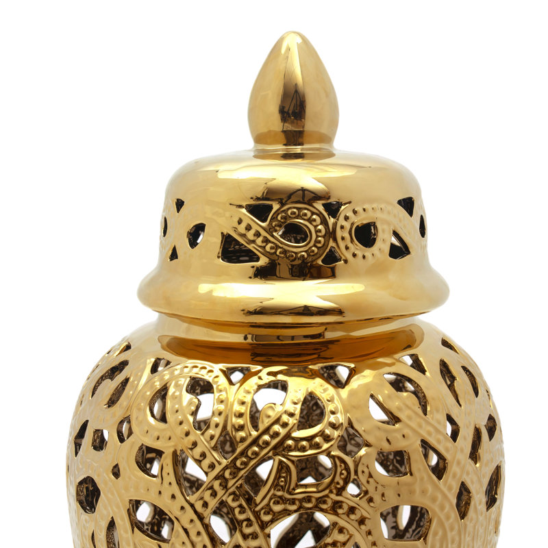 18" Spiral Lattice Temple Jar - Gold, Gold