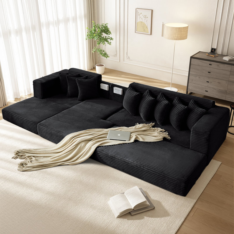 Canapé en forme de L surdimensionné désossé, canapé-lit convertible 3 en 1, canapé-lit, sans assemblage, huit coussins, poche latérale.