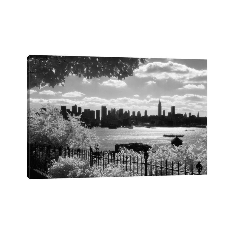 1970s View Of Midtown Manhattan Skyline Silhouette Form New Jersey New York City New York USA - Wrapped Canvas Print
