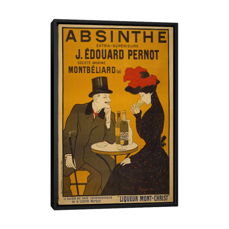 « absinthe », affiche rétro sur toile, H 26 po x l 18 po x P 1,5 po, Toile avec cadre flottant noir, Pas de tapis
