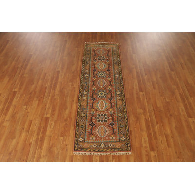 Orange Wool Traditional Indian Runner Rug 3x8