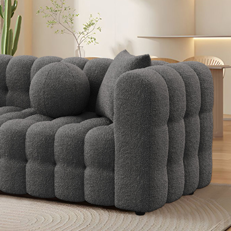 Beline 3-Seater Sofa, Modern Upholstery Couch with Toss Pillows, Gray Teddy