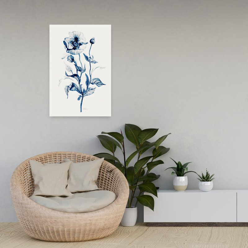 Indigo Wild Roses II, classique, moderne, coquelicot moderne, plante végétale, art mural, H 24 po x l 16 po
