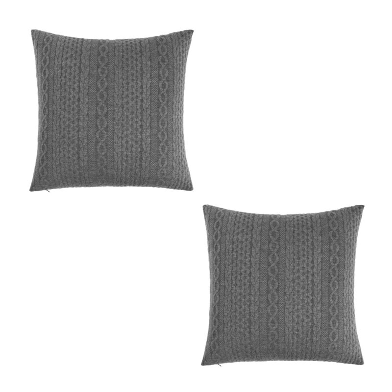 Knit Collection With Geometric Pattern Reversible Pillow Cover, 18" x 18", Dark Gray