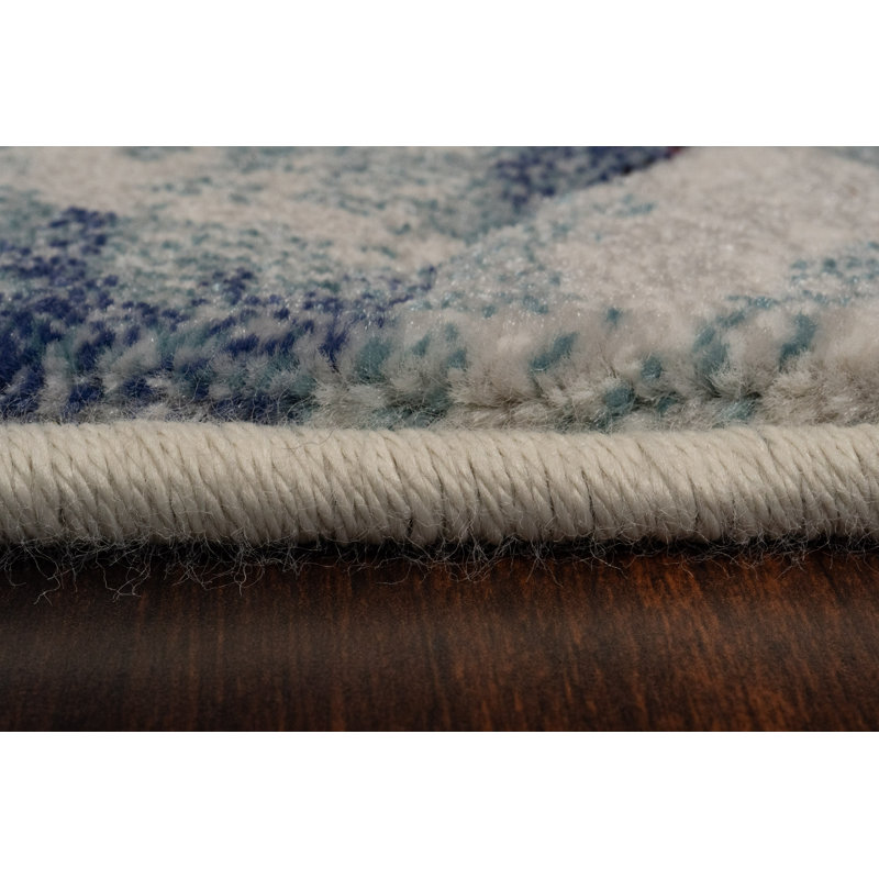 Tapis crème / bleu Makiver, Rectangle 3 pi 11 po x 5 pi 7 po