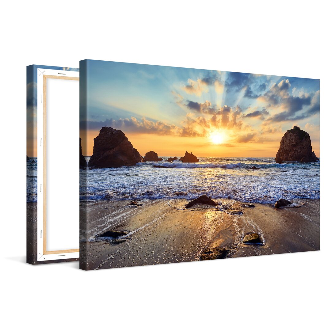 Leinwandbild Sunset Over Rocky Beach Xcm – Premium Leinwanddruck – Kunstdruck Auf Cm Holz-Keilrahmen Für Schlaf- Und Woh...