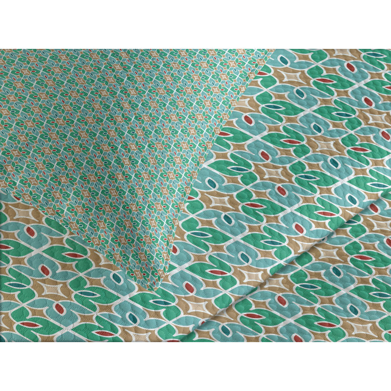Teal and White Floral Moroccan King Bedspread Set