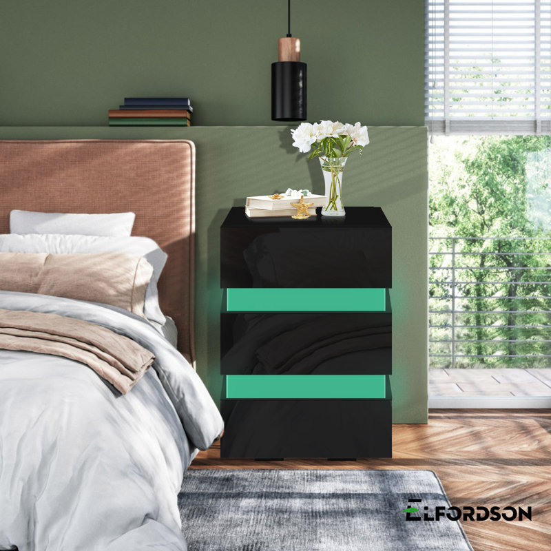 45cm W Manufactured Wood Bedside Table, Black