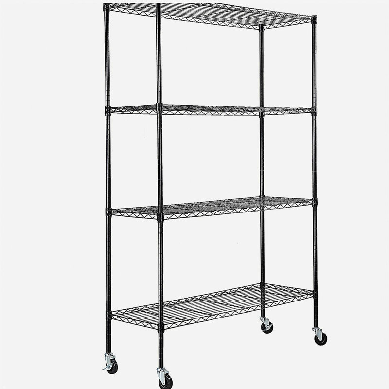 Étagère de rangement avec roulettes, réglable à 4 niveaux, capacité de 700 lb, support de rangement en métal robuste pour tablettes de garage, noir, L 47,2 po x l 17,7 po x H 74 po pour la salle de bain de cuisine
