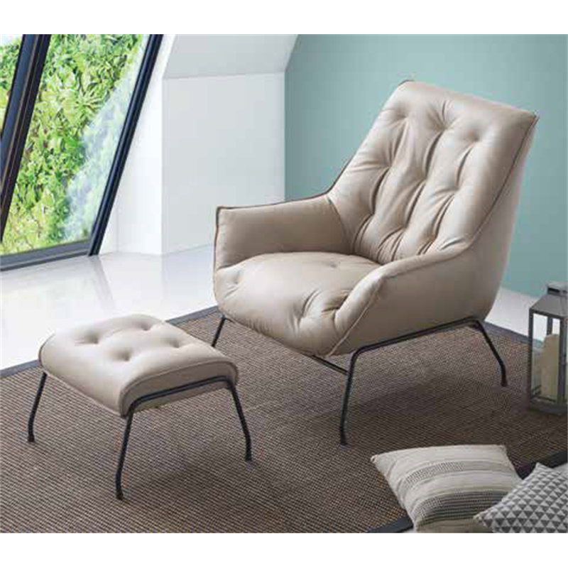 Fauteuil d'appoint et repose-pieds en cuir grainé kaki Zusa