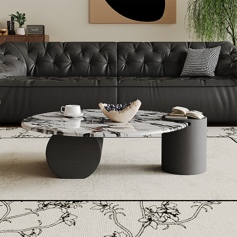 Table basse ronde en marbre clair, H 14,6 po x L 31,5 po x l 31,5 po