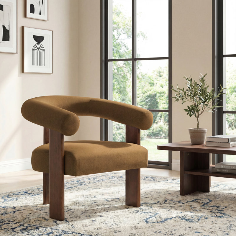 Chaise d'appoint moderne en U en mohair avec pieds en bois de noyer, Orange