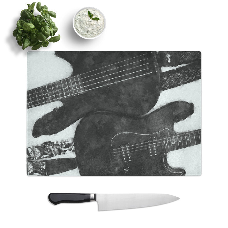 Tempered Glass Bass and Electric Guitar Painting Chopping Board, 28.5 cm x 39 cm