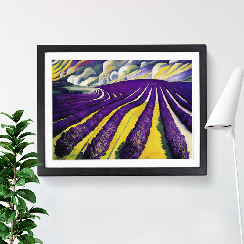 XH1022-8641X Superb Lavender Flower Field - Single Picture Frame Painting, 46cm H x 64cm W x 2cm D, Black