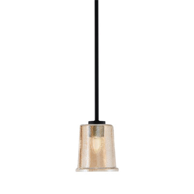 Mini pendentif Nicomedes Stem Hung présenté en finition noir mat avec verre ambré bullé de 13,3 cm (5,25 po).