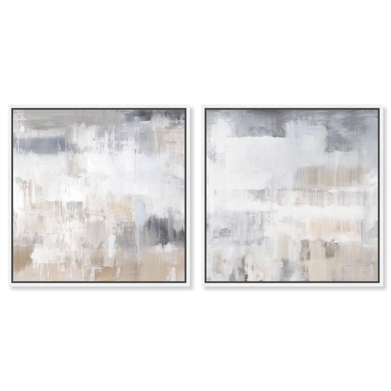 "Luxe Minimalist Abstract Art", ensemble de 2 reproductions sur toile par , H 17 po x l 17 po, Blanc