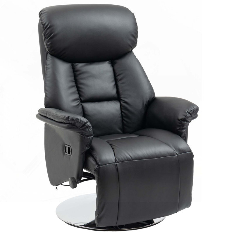 Meryle Faux Leather Swivel Recliner, Black Faux Leather