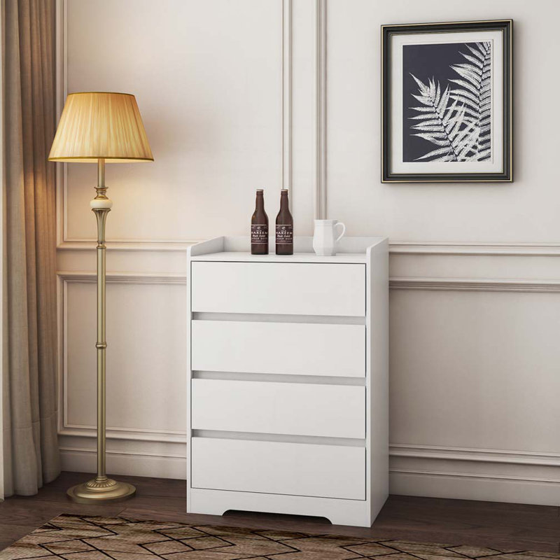 Ranjan 25.59'' 4 Drawer Dresser, Chest of Drawers Without Handle, Dresser for Bedroom 100% Waterproof, Modern Wooden Cabinet with Sturdy Frame for Living Room, Entryway, Bedroom, Hallway, Office