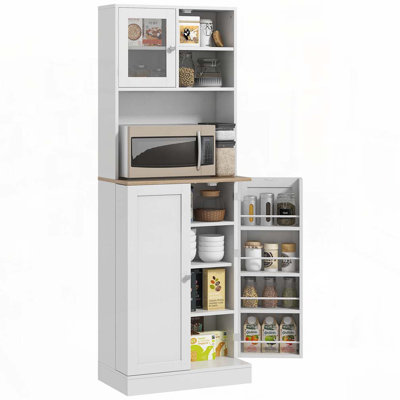 Garde-manger avec support pour micro-ondes, 8 tablettes de porte, tablettes réglables