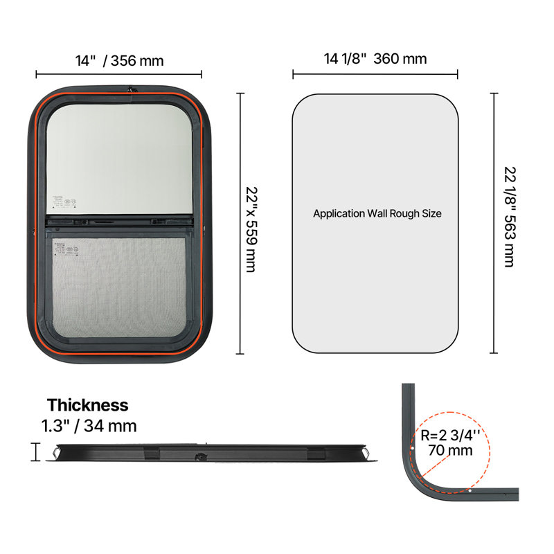 Anneau de garniture de moustiquaire vertical, H 1,30 po x l 15,70 po x P 23,70 po
