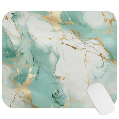 Abstract Green & Gold Geode Marble Crystals VII Modern Gaming Cute Office Laptop Desk Pad Gift Mat Square Rectangle Non-Slip Mousepad
