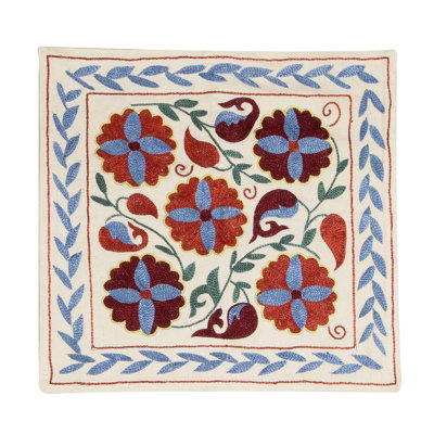 Housse de coussin en soie brodée. Coussin moderne, dentelle Suzani. 16 x 17 po