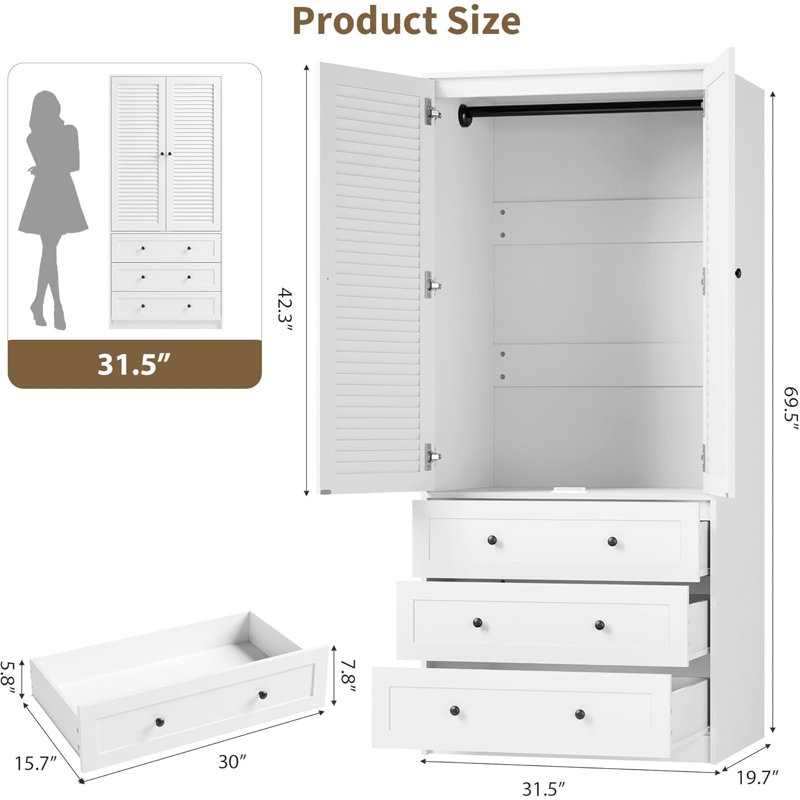 Armoire-penderie avec 3 tiroirs et 2 portes Armoire, Marbre