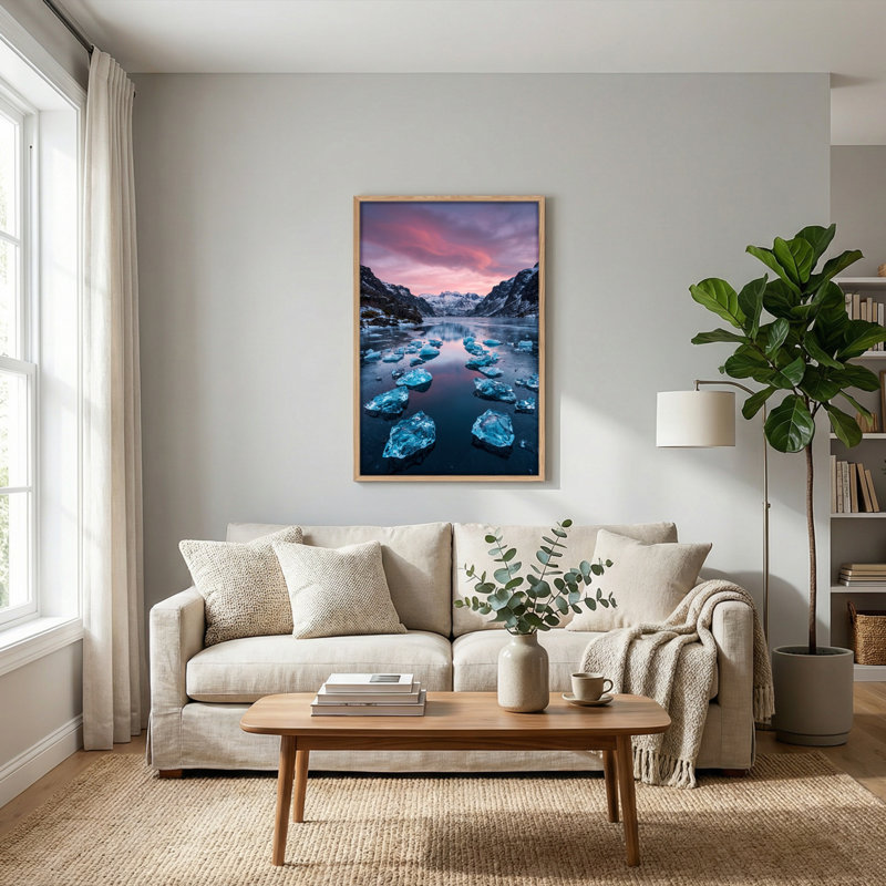 Ensemble de 1 tableau sur toile représentant un lac gelé, H 36 po x l 24 po, Naturel