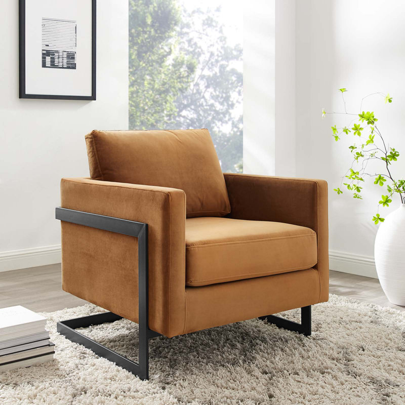 Fauteuil d'appoint en tissu Posse, Polyester cognac, Noir
