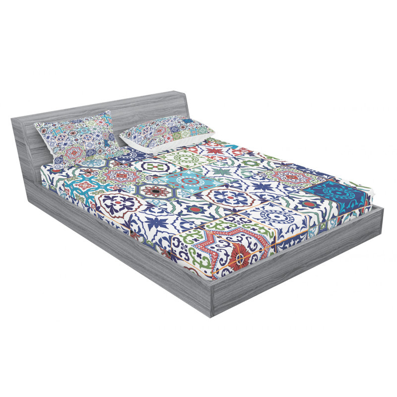 Microfiber Geometric Sheet Set, Full Sheet Set with Fitted Sheet