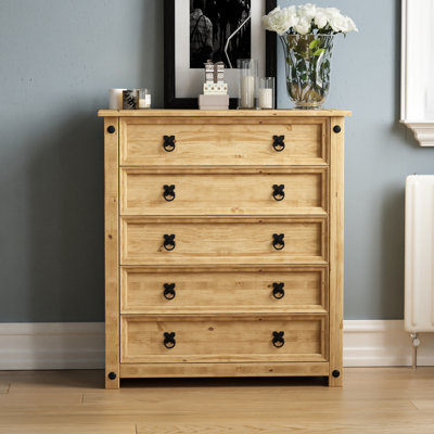 Harold Solid Wood 80 cm W Chest of 5 Drawers