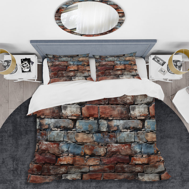 Brick Wall Elegance III - Brick Duvet Cover Set, King Duvet Cover + 2 King Shams