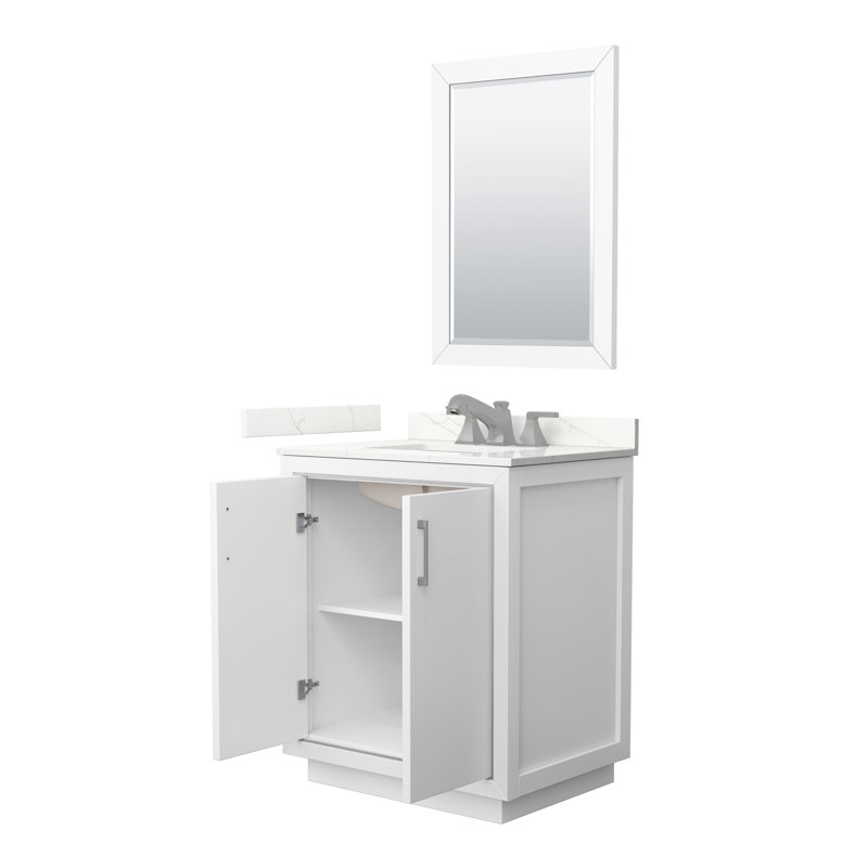 30'' W Single Vanity, Giotto Quartz, White, Satin Bronze