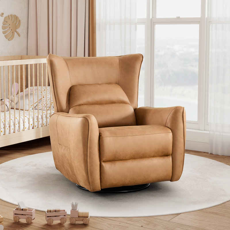 Fauteuil inclinable électrique pivotant et berçant de 35,8 po de largeur avec dossier large et moderne, Brun