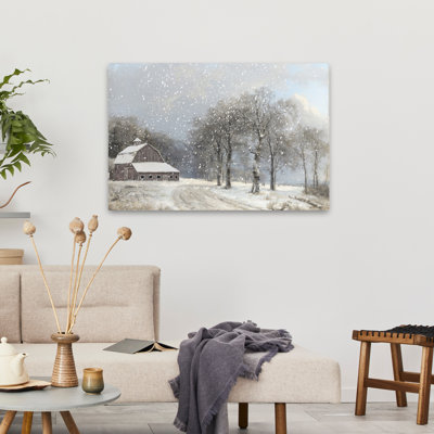 The Gray Of Winter - Contemporary Snowy Barn Winter Scene Snow Falling Art
