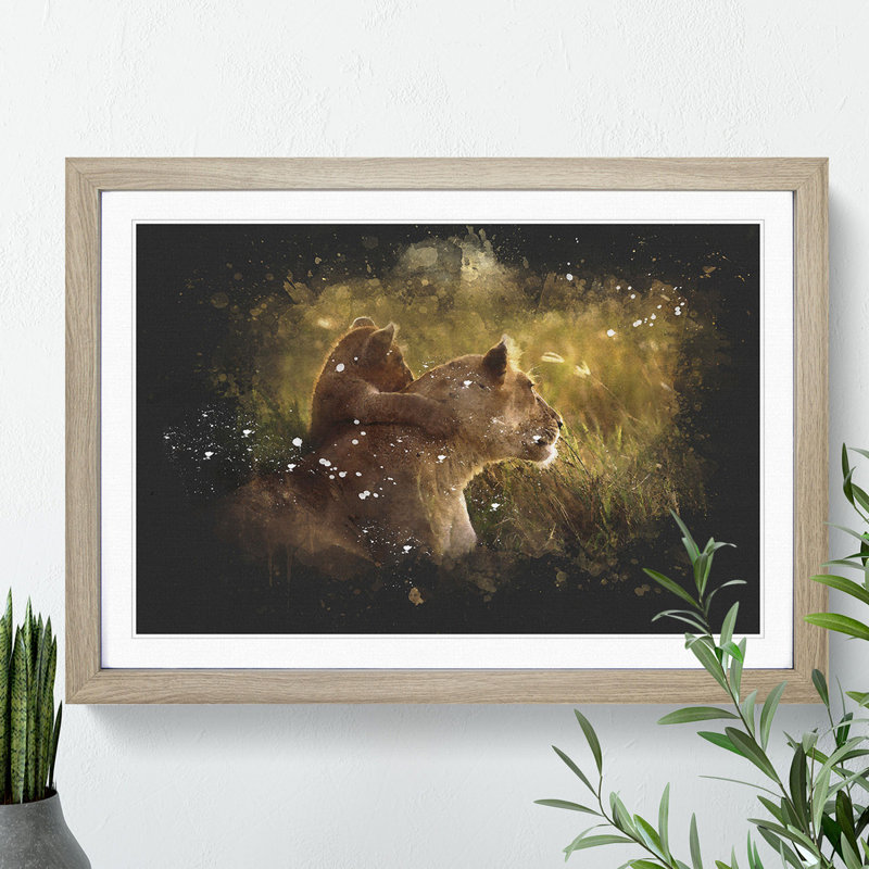 Lioness with Lion Cub - Framed Print, Black Framed, 48cm H x 65cm W x 2cm D