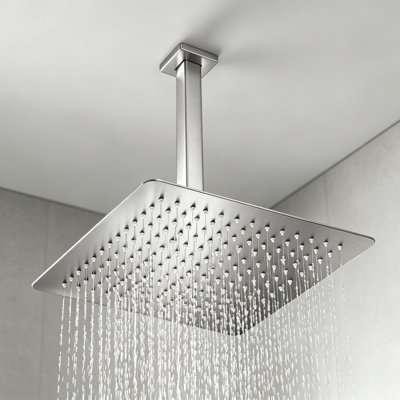 Pomme de douche carrée 12 "avec bras mural 10" - Acier inoxydable haut débit, buses faciles à nettoyer pour la salle de bain