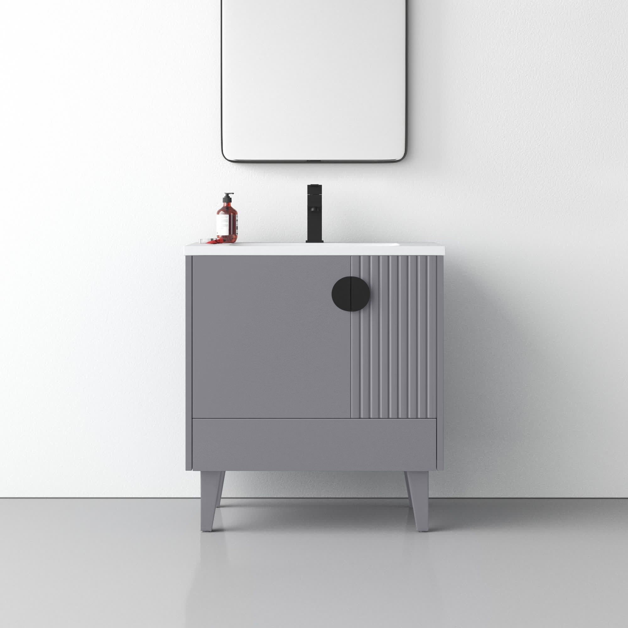 Saimah 30'' Single Bathroom Vanity, Black, Rock Gray