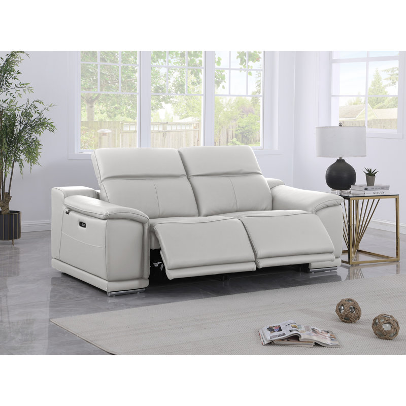 Divanitalia Top Grain Italian Leather Loveseat, Light Gray